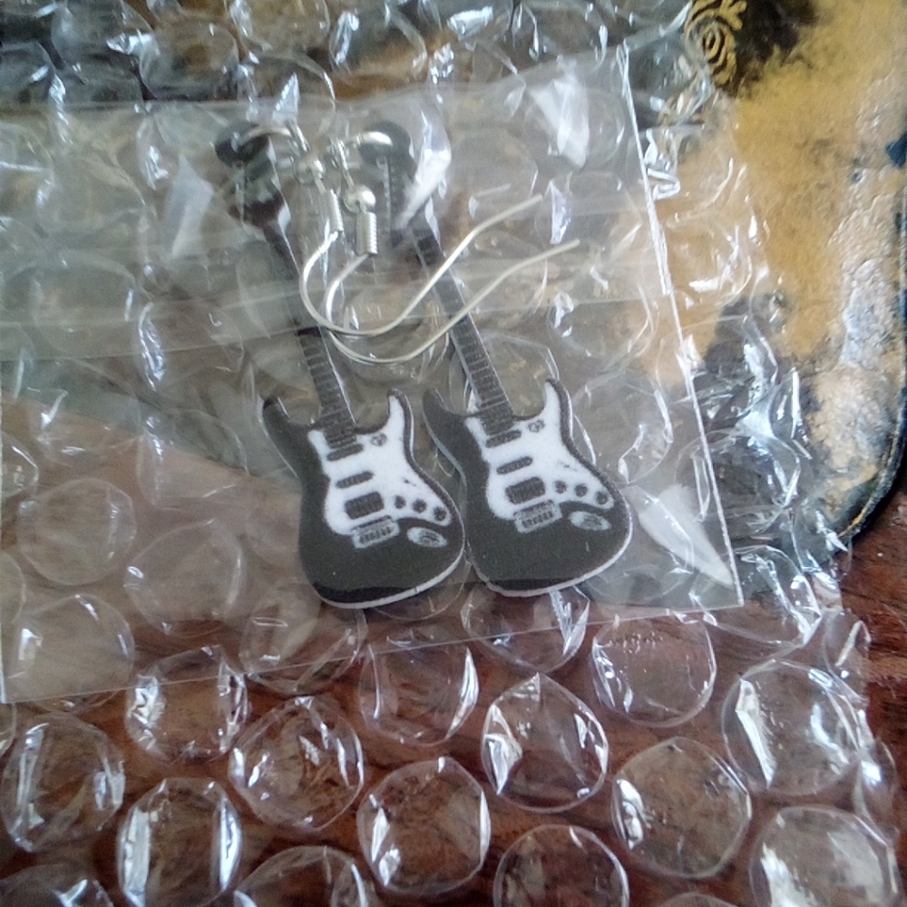 Black/White Guitar Earrings